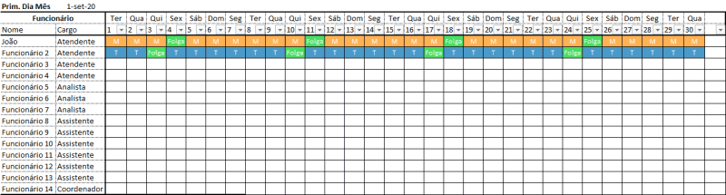 Planilha de Escala de trabalho 6x1