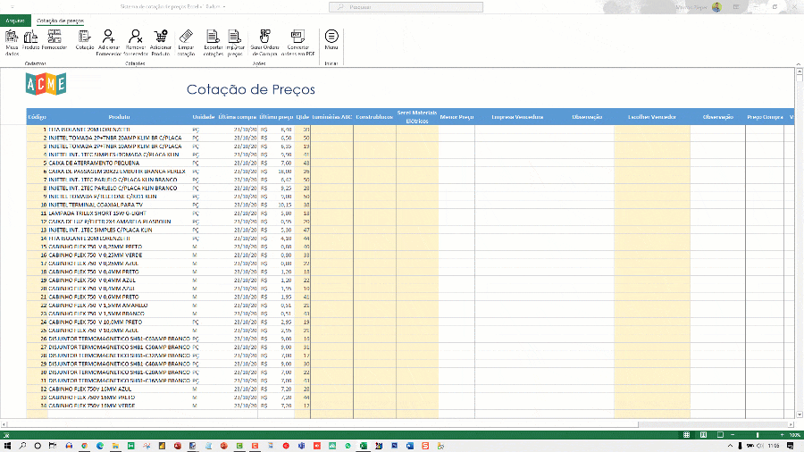 Planilha de cotação de preços Excel Automática 3