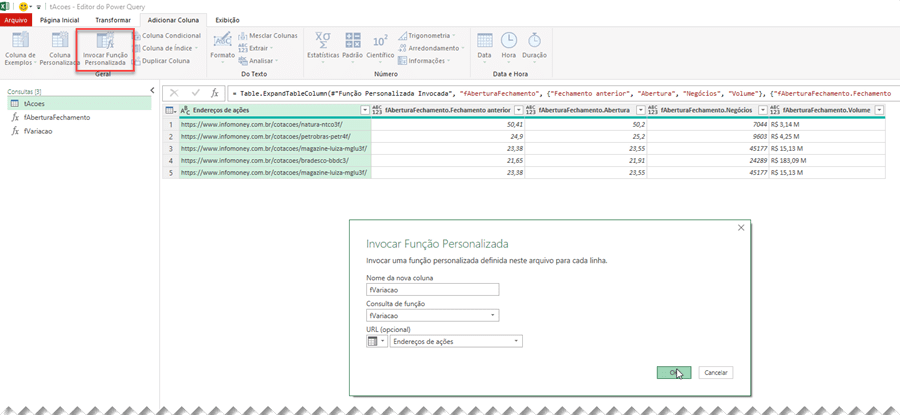 Consultar dados de ações no Excel Power Query 17