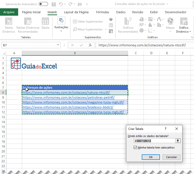 Consultar dados de ações no Excel Power Query 3