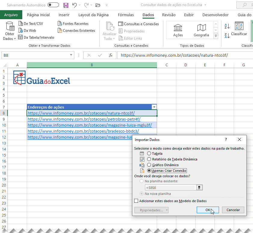 Consultar dados de ações no Excel Power Query 5