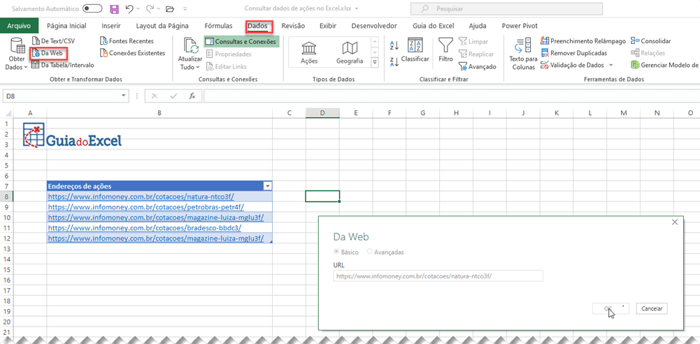 Consultar dados de ações no Excel Power Query 6