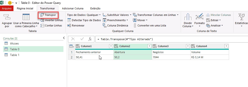 Consultar dados de ações no Excel Power Query 10