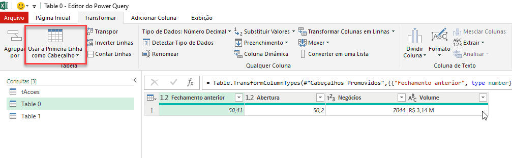 Consultar dados de ações no Excel Power Query 11