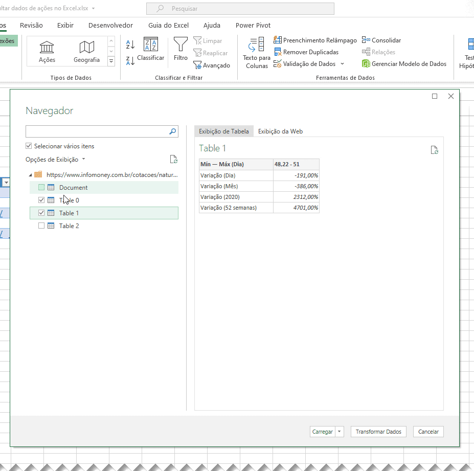 Consultar dados de ações no Excel Power Query 8