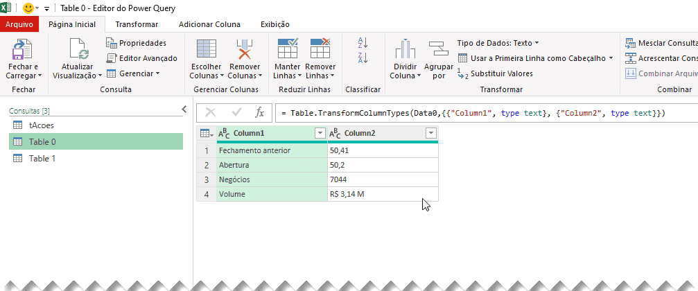 Consultar dados de ações no Excel Power Query 9