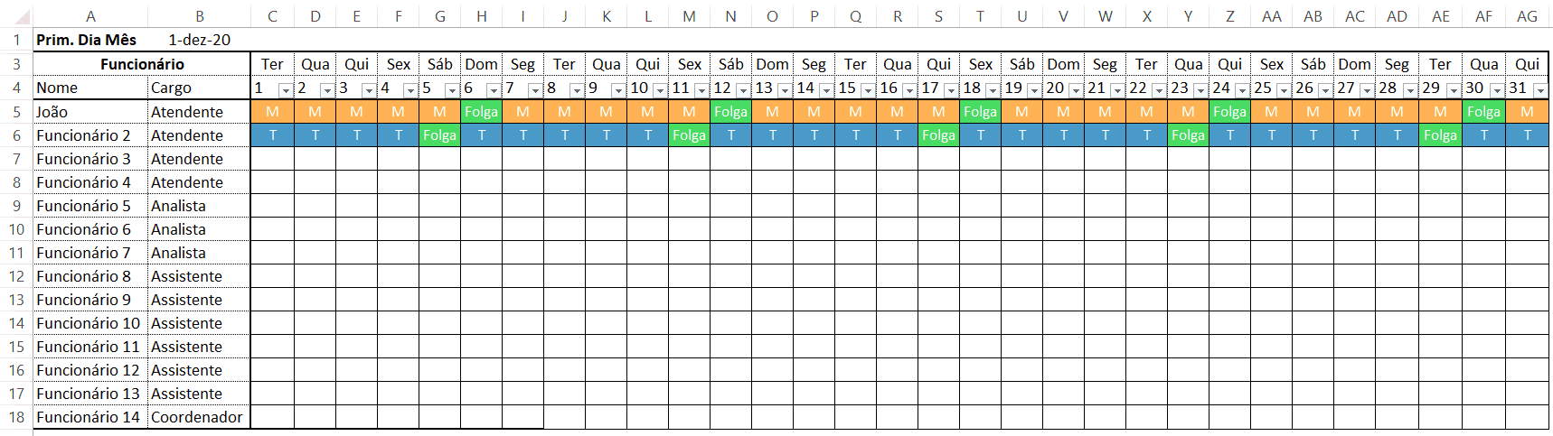 Escala de trabalho 5x1 Exemplo