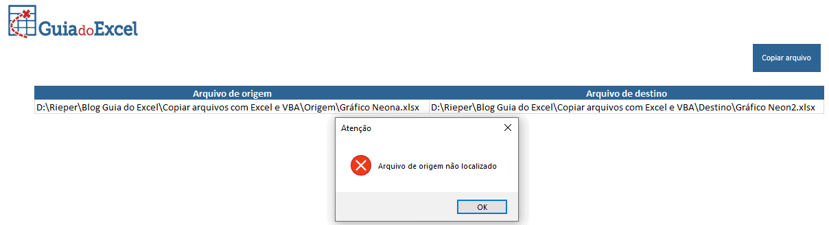 Copiar arquivos com Excel e VBA 2