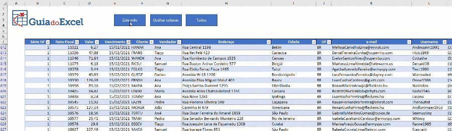 Modo de exibição personalizado Excel