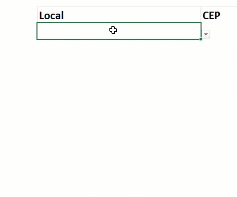 Lista de validação Excel Pesquisa ao digitar