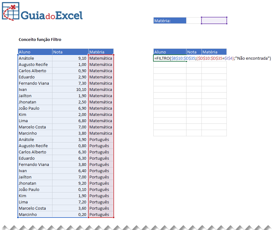 Função Filtro Excel 1
