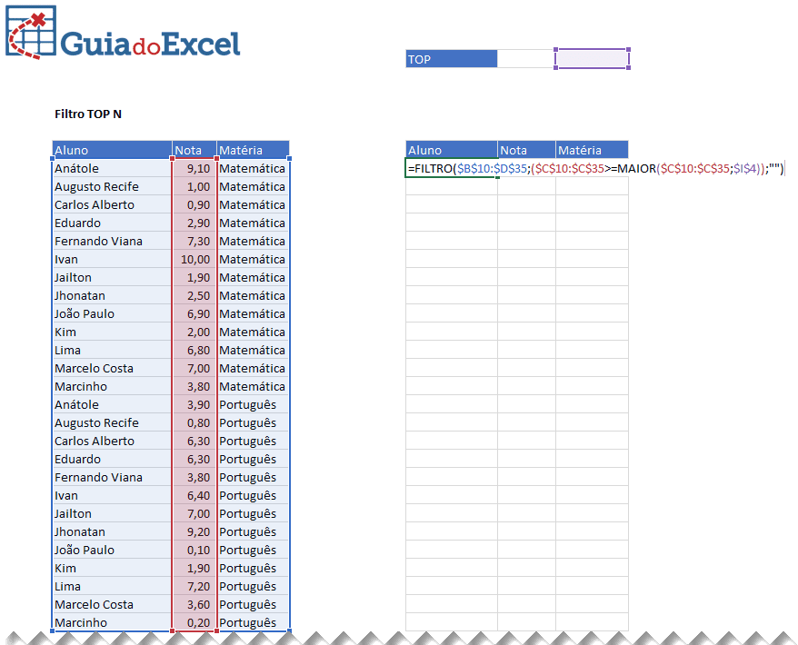 Função Filtro Excel 14