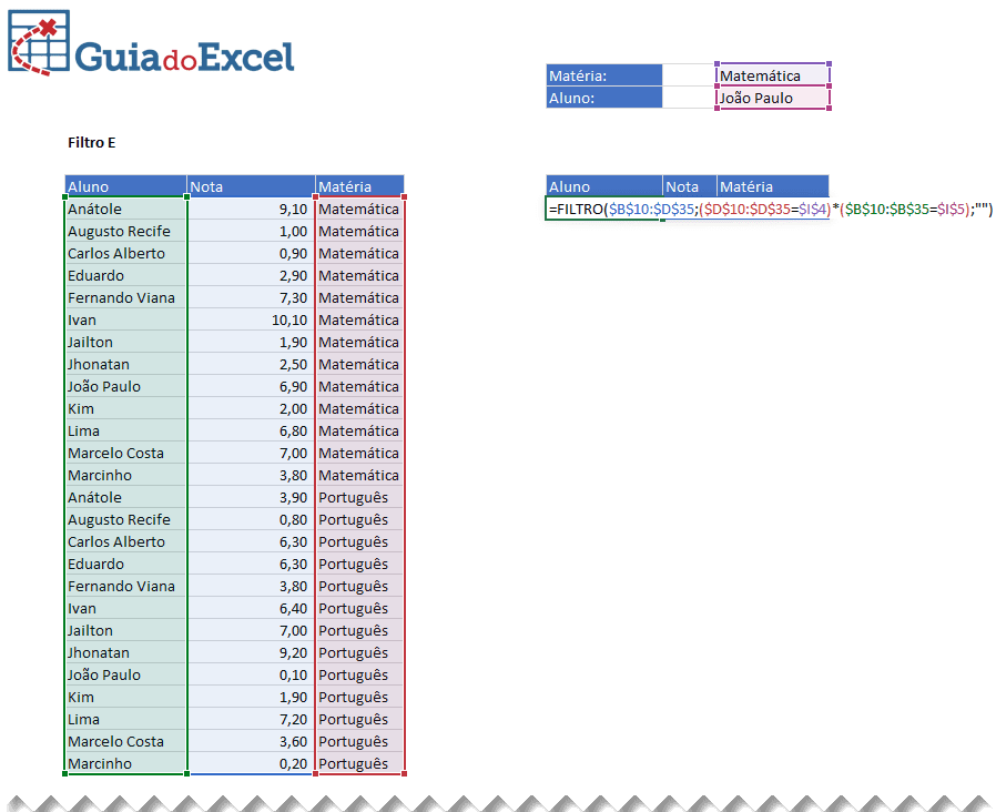 Função Filtro Excel 2