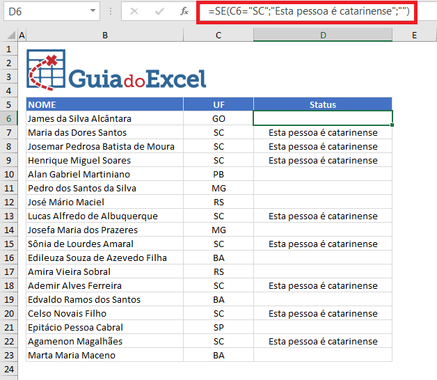 funcao SE Excel