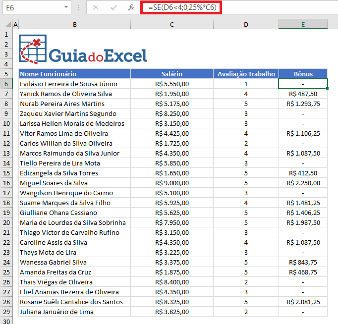 funcao SE Excel