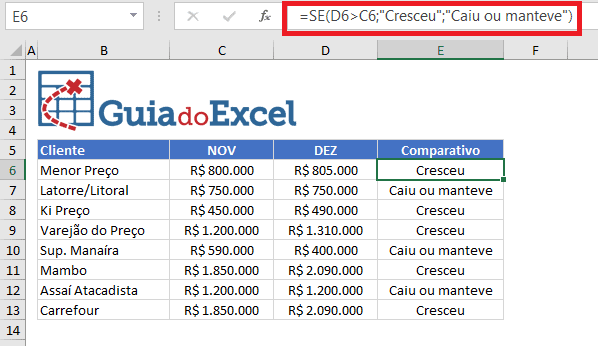 funcao SE Excel