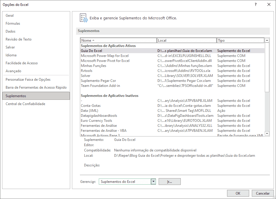 como ativar suplementos no excel 2