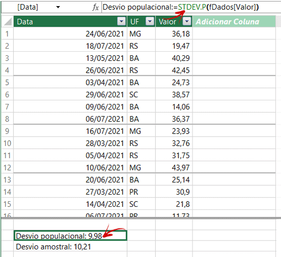 Desvio padrão Excel