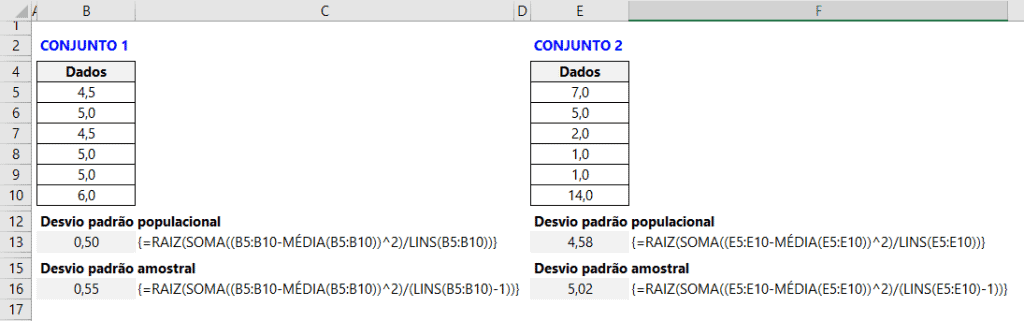 Desvio padrão Excel