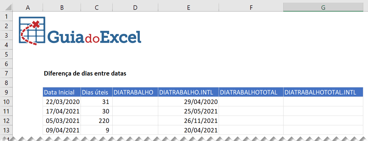 dias uteis excel 11