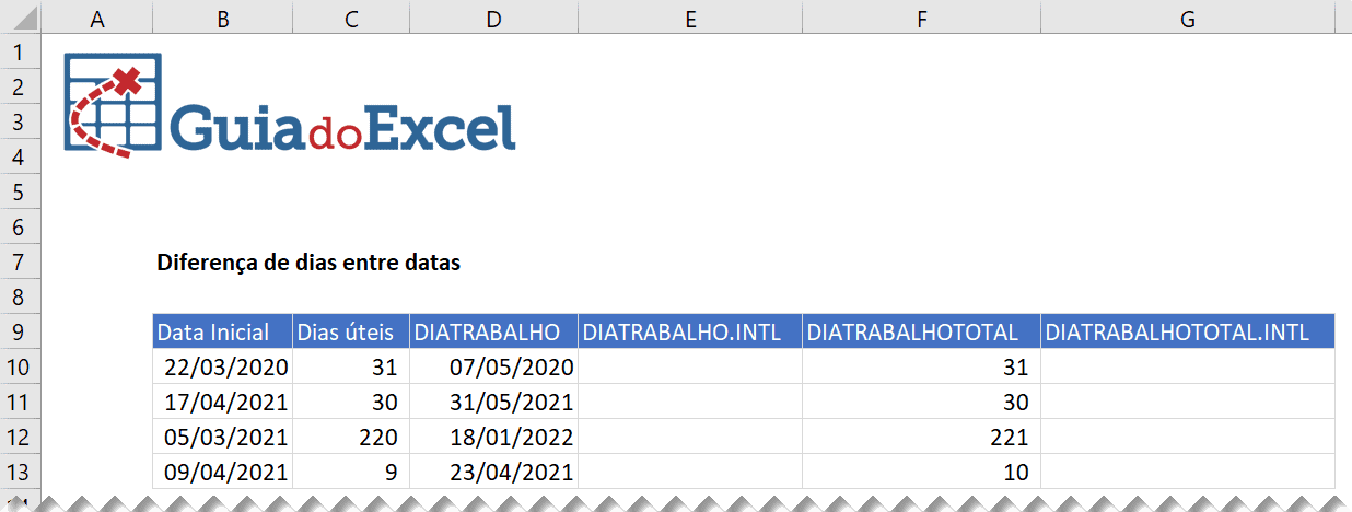 dias uteis excel 12