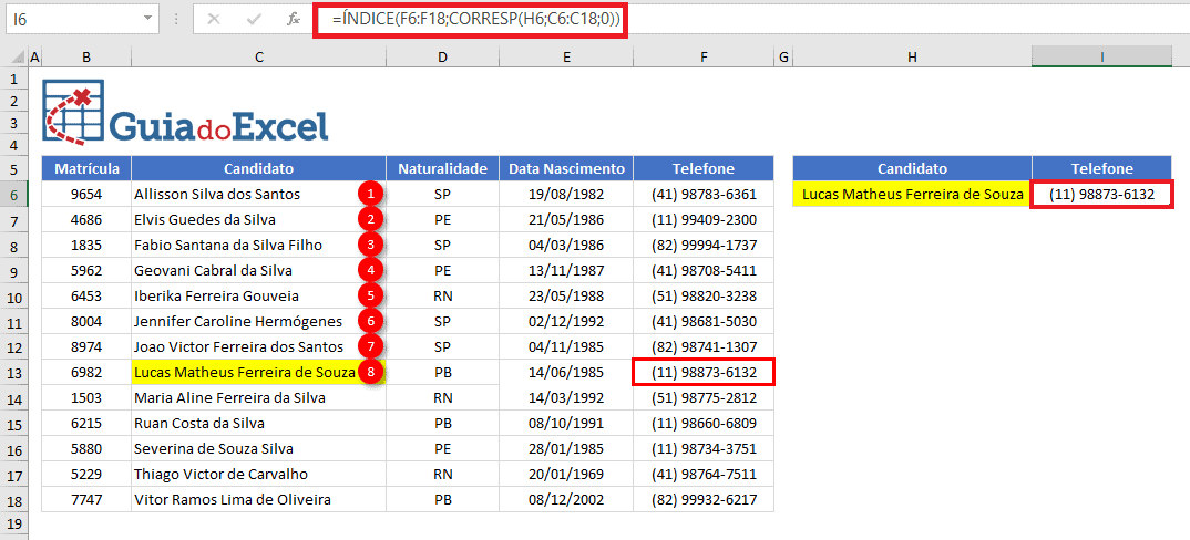 Indice Corresp Excel 6