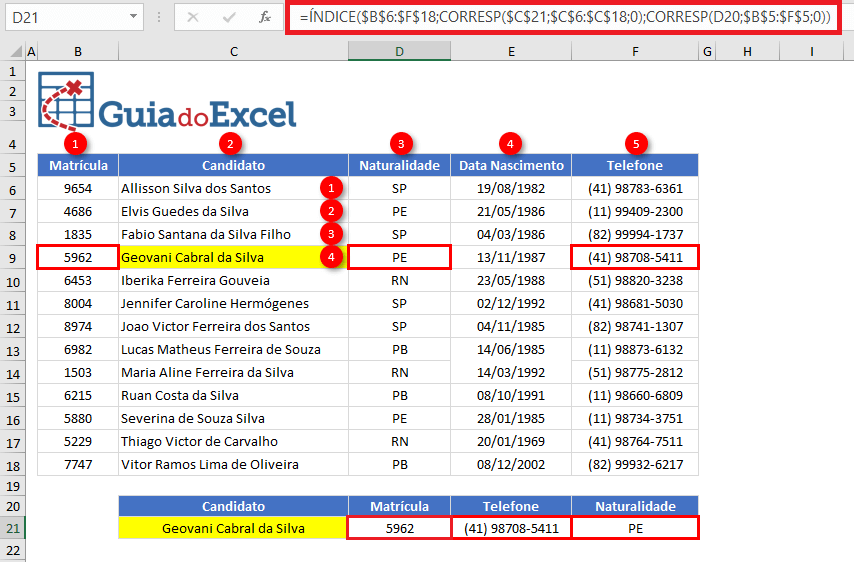 Indice Corresp Excel 4