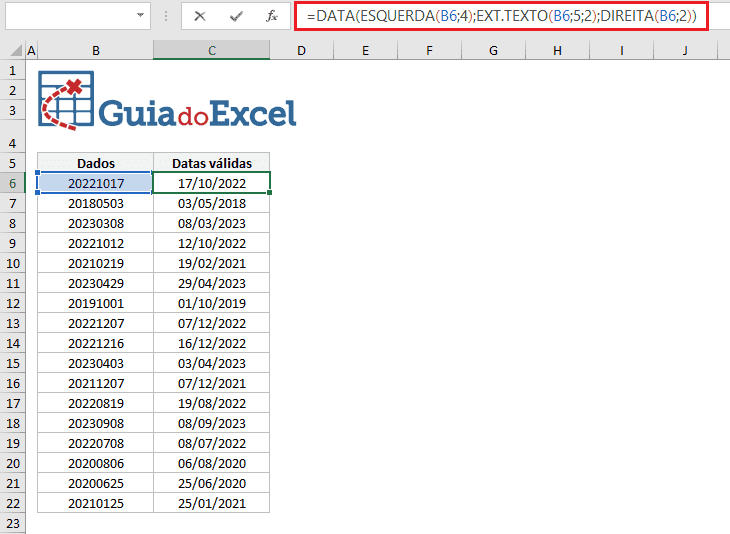 Converter data no padrão aaaammdd para data válida no Excel