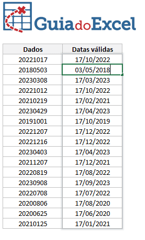 Converter data no padrão aaaammdd para data válida no Excel