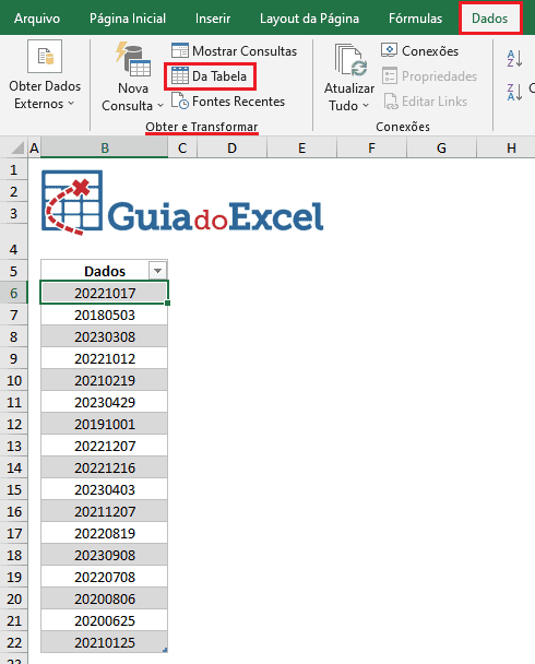 Converter data no padrão aaaammdd para data válida no Excel