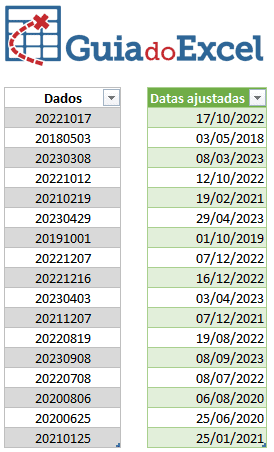 Converter data no padrão aaaammdd para data válida no Excel