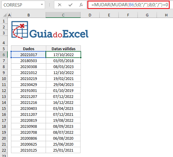 Converter data no padrão aaaammdd para data válida no Excel