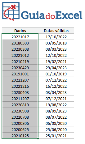 Converter data no padrão aaaammdd para data válida no Excel