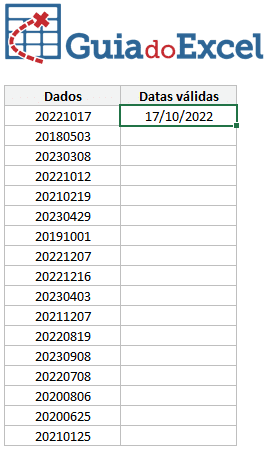 Converter data no padrão aaaammdd para data válida no Excel
