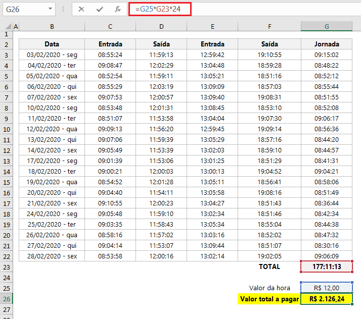 pagamento horas excel 6