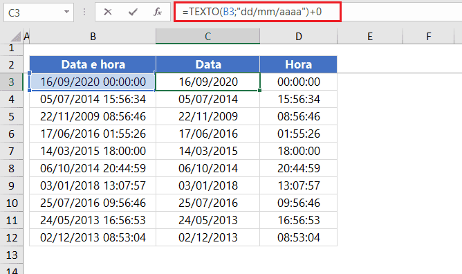 como separar data e hora no Excel 10