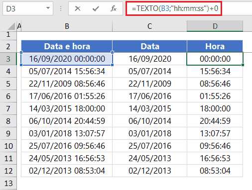 função texto extrair hora Excel