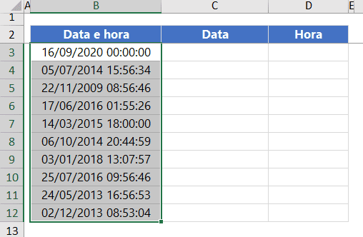 como separar data e hora no Excel 12