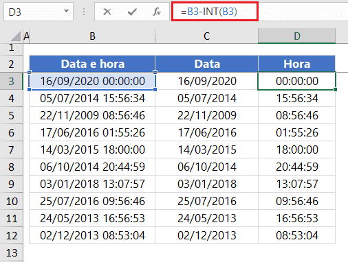 como separar data e hora no Excel 3