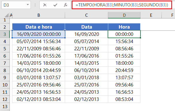 como separar data e hora no Excel 7