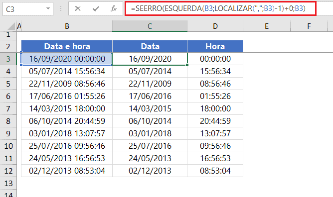função esquerda e mod excel data