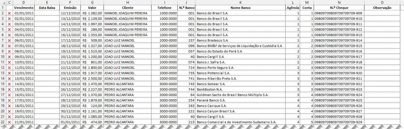 Planilha de controle de cheques Excel 2