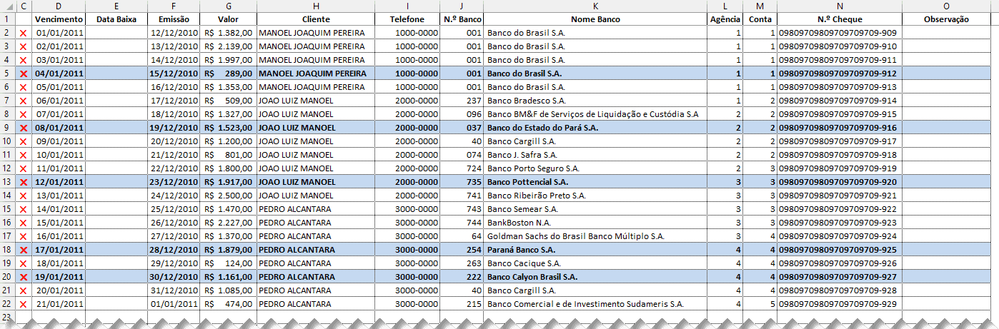 Planilha de controle de cheques Excel 3