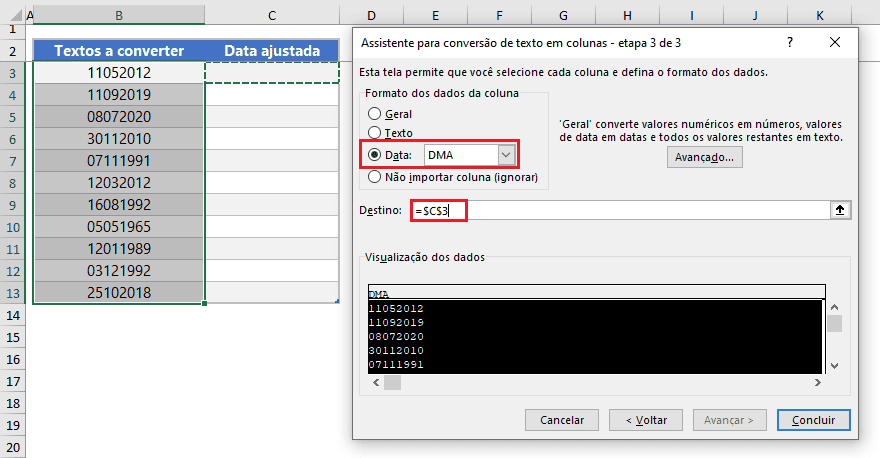 texto para data Excel 10