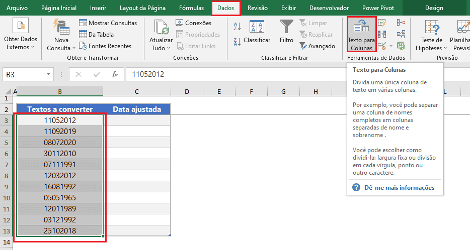 texto para data Excel 7