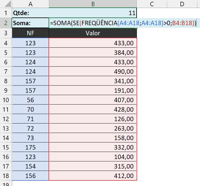 valores distintos excel 2