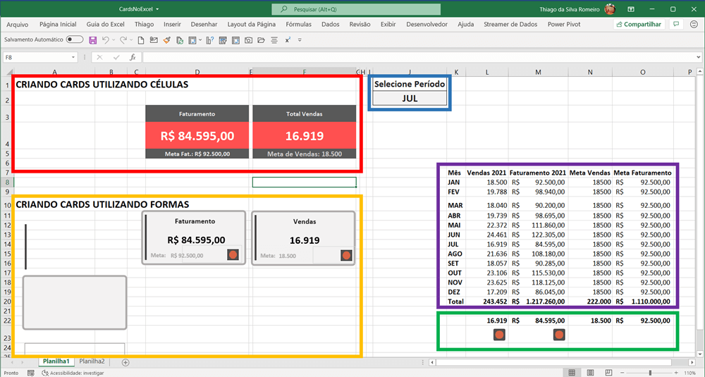 como criar cards em dashboards Excel 2