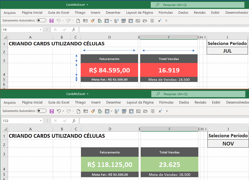 como criar cards em dashboards Excel 3