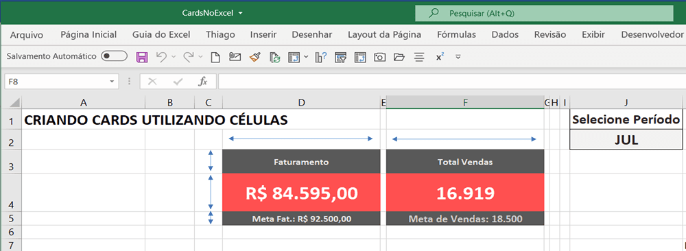 como criar cards em dashboards Excel 4