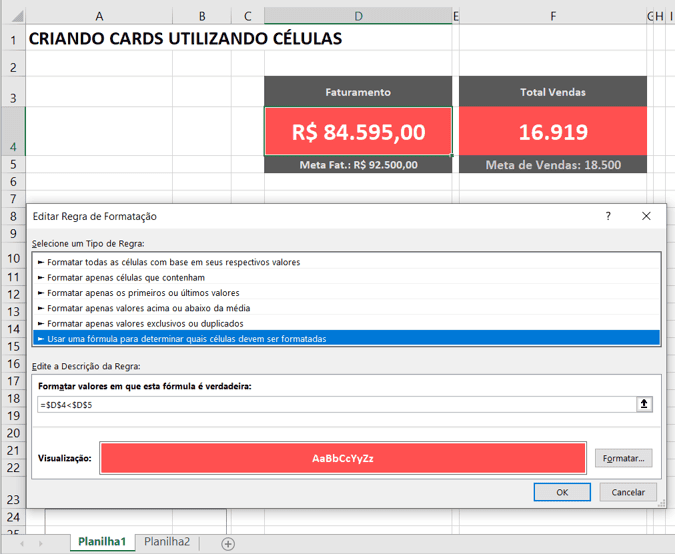 como criar cards em dashboards Excel 5